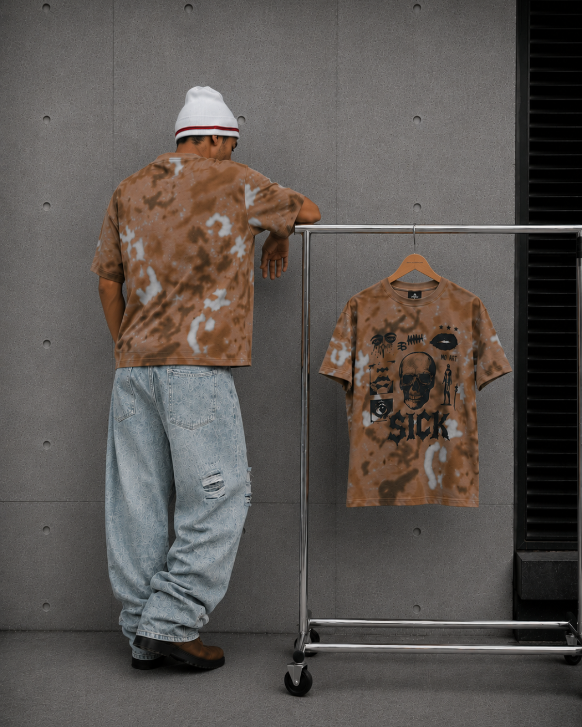 Velzeen Sick brown drop shoulder T-shirt with statement graphic print