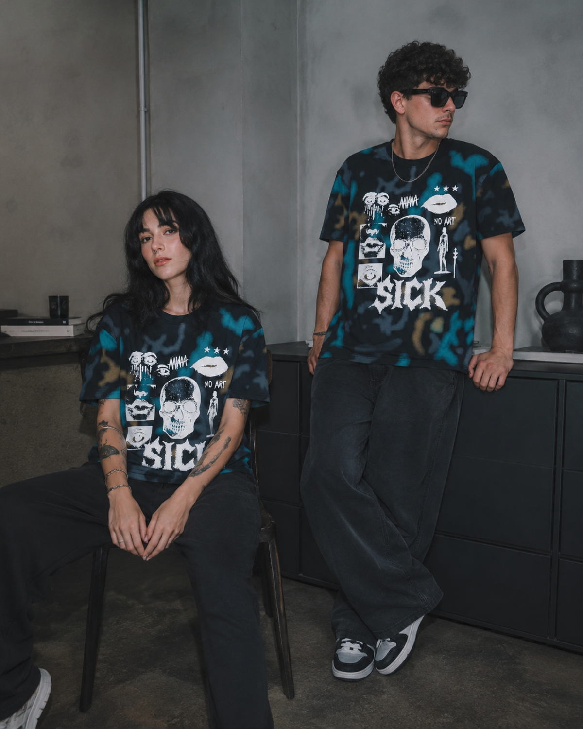 Velzeen Sick black drop shoulder T-shirt with statement graphic print