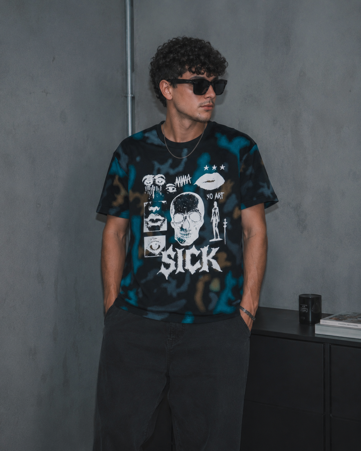 Velzeen Sick black drop shoulder T-shirt with statement graphic print