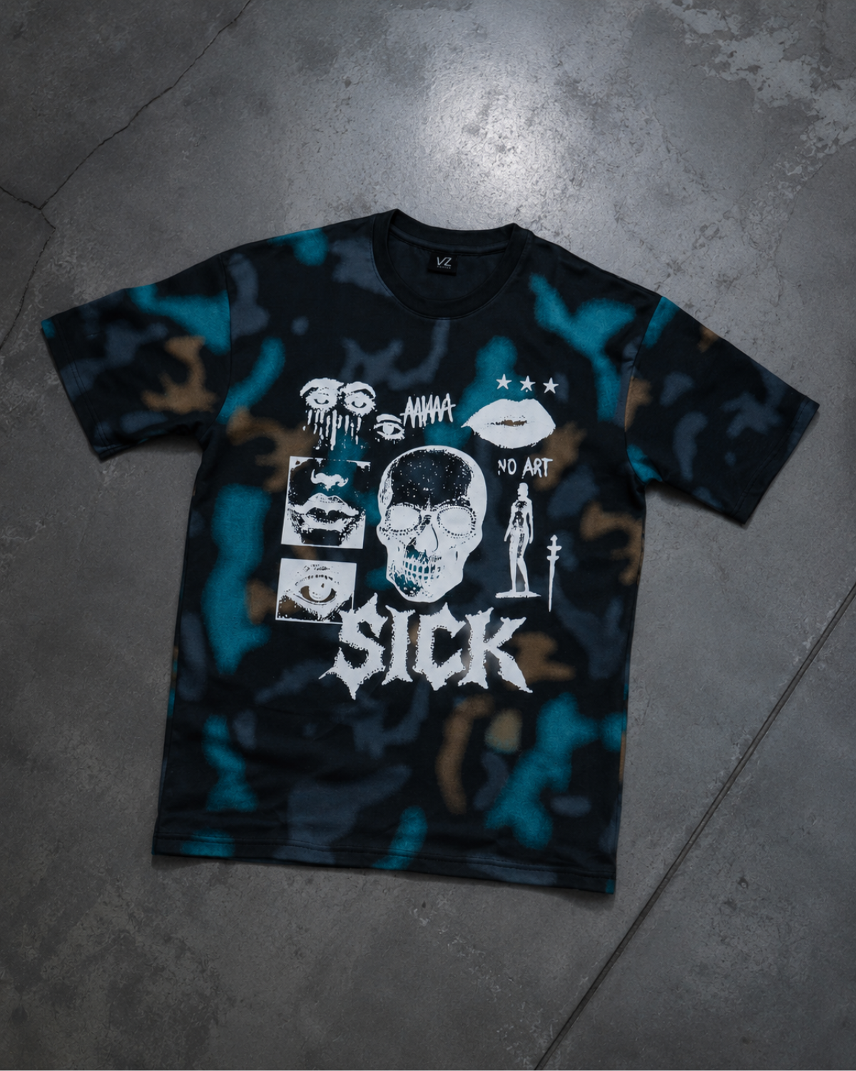 Velzeen Sick black drop shoulder T-shirt with statement graphic print