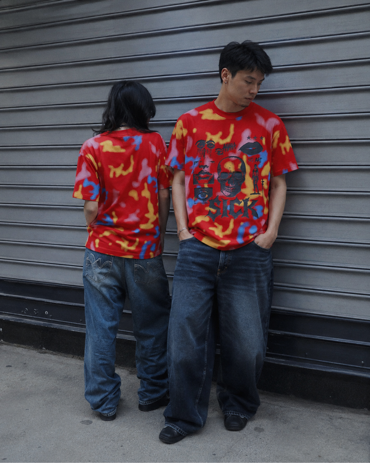 Velzeen Sick red drop shoulder T-shirt with statement graphic print