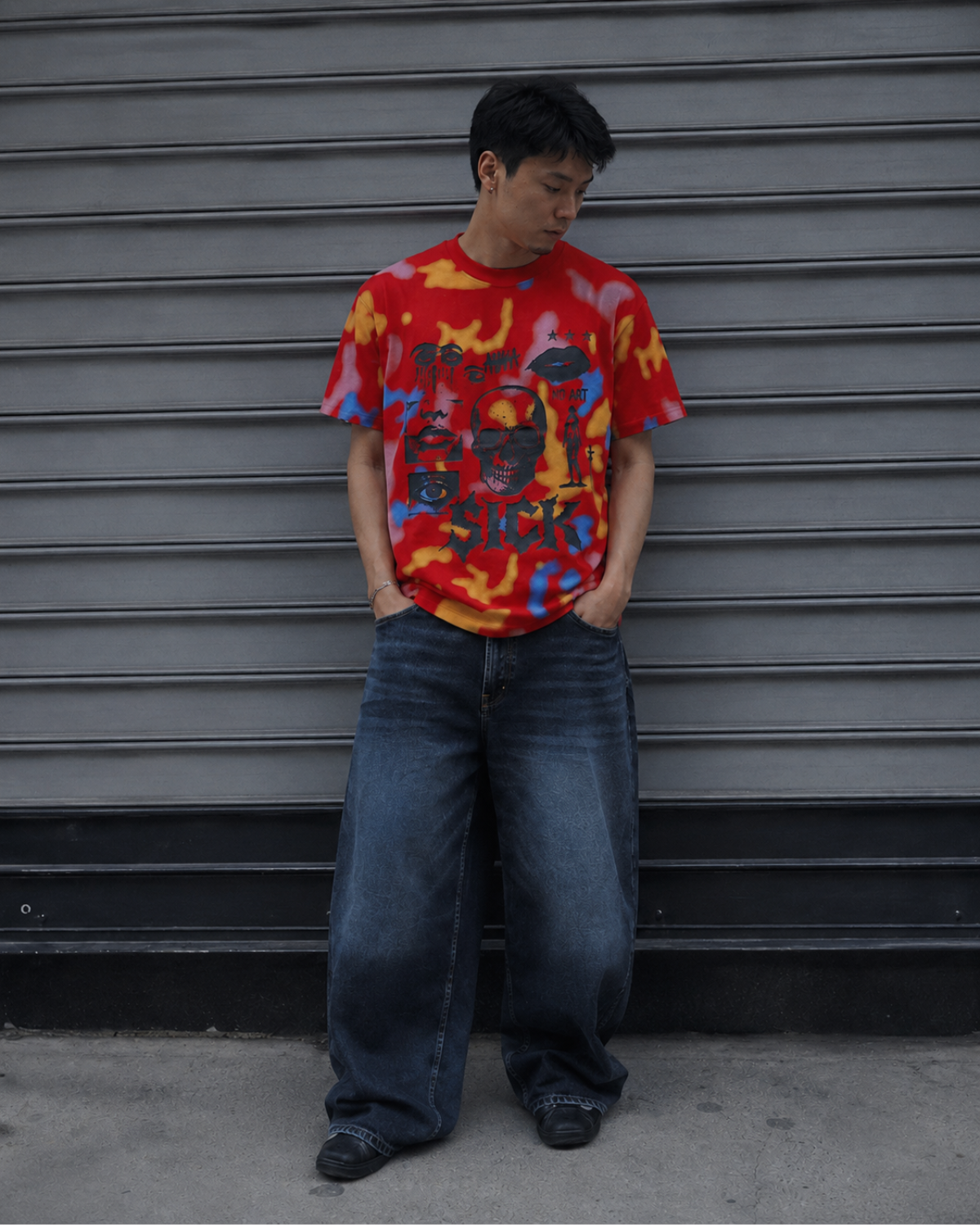 Velzeen Sick red drop shoulder T-shirt with statement graphic print