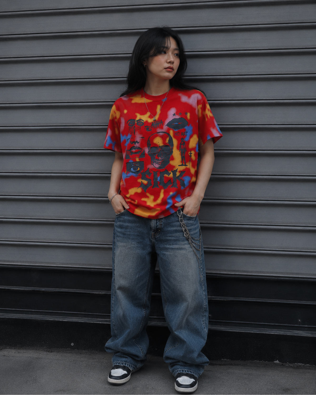 Velzeen Sick red drop shoulder T-shirt with statement graphic print