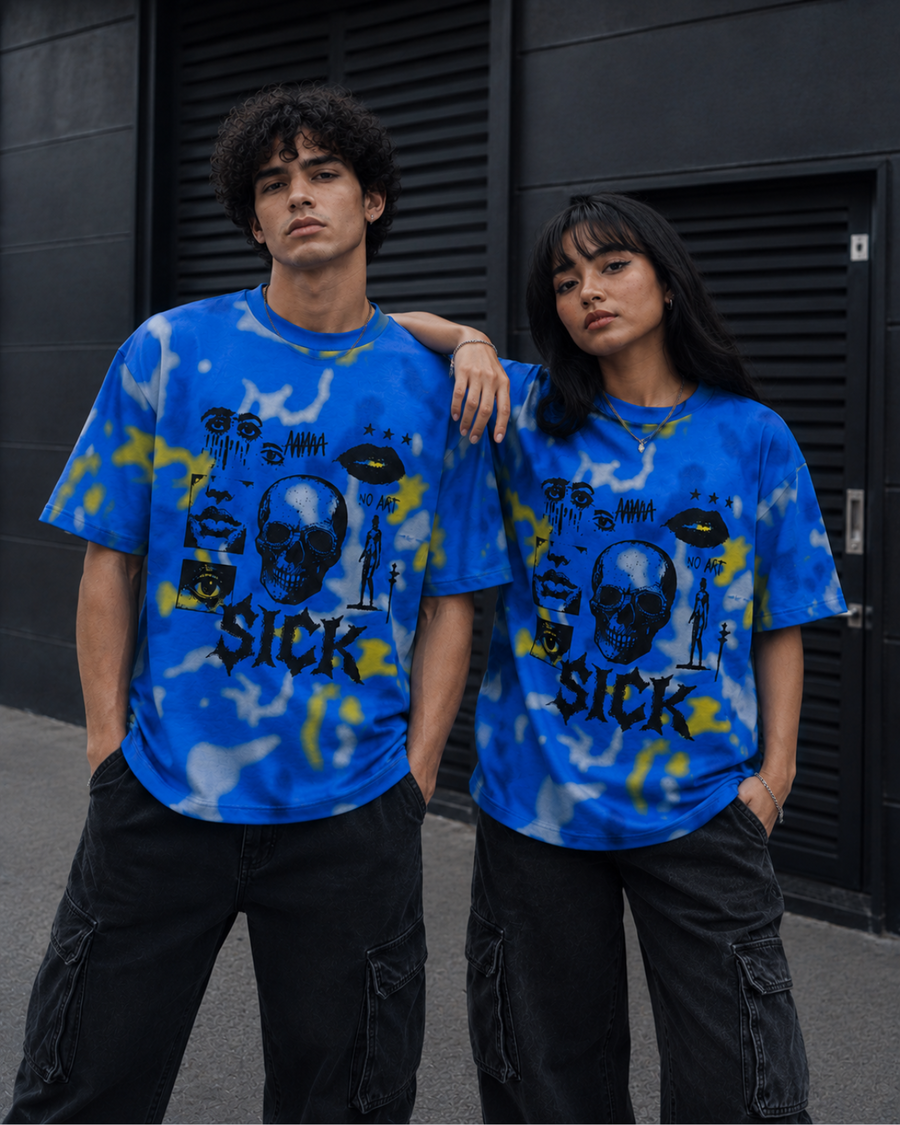 Velzeen Sick blue drop shoulder T-shirt with statement graphic print