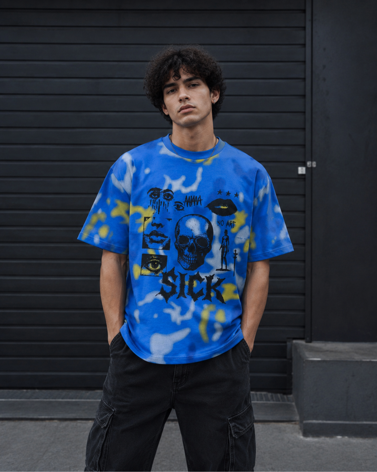 Velzeen Sick blue drop shoulder T-shirt with statement graphic print
