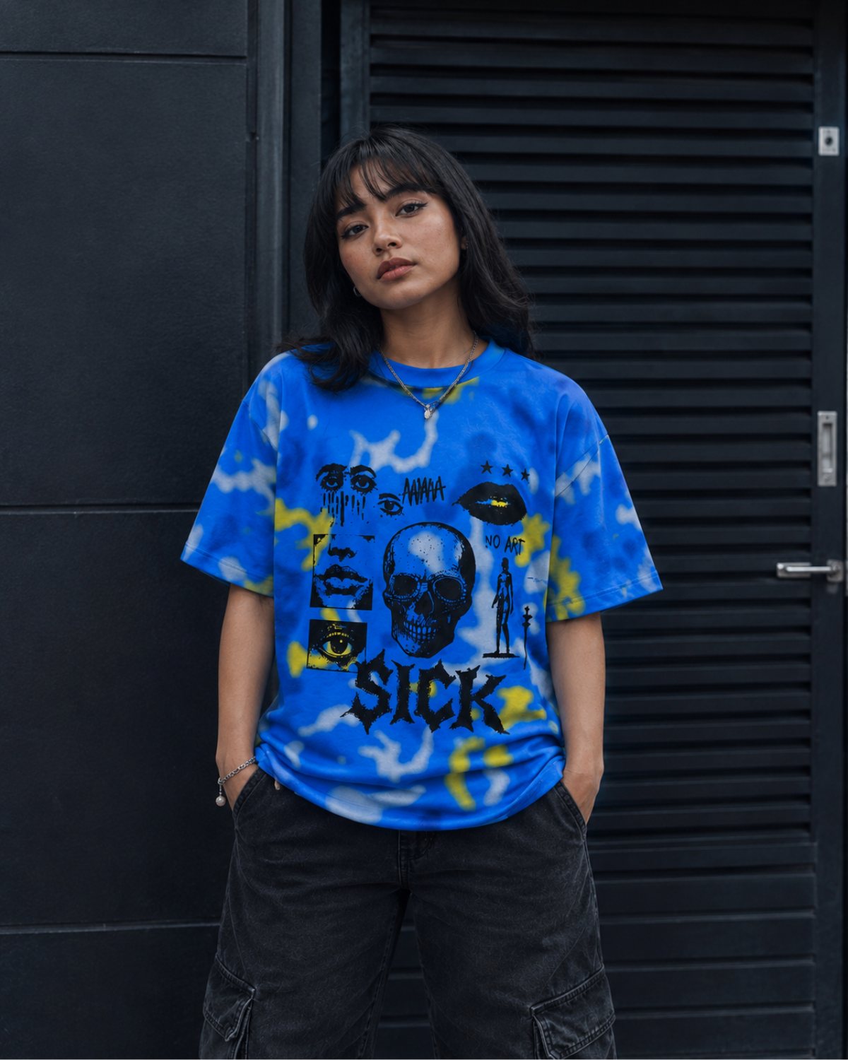 Velzeen Sick blue drop shoulder T-shirt with statement graphic print