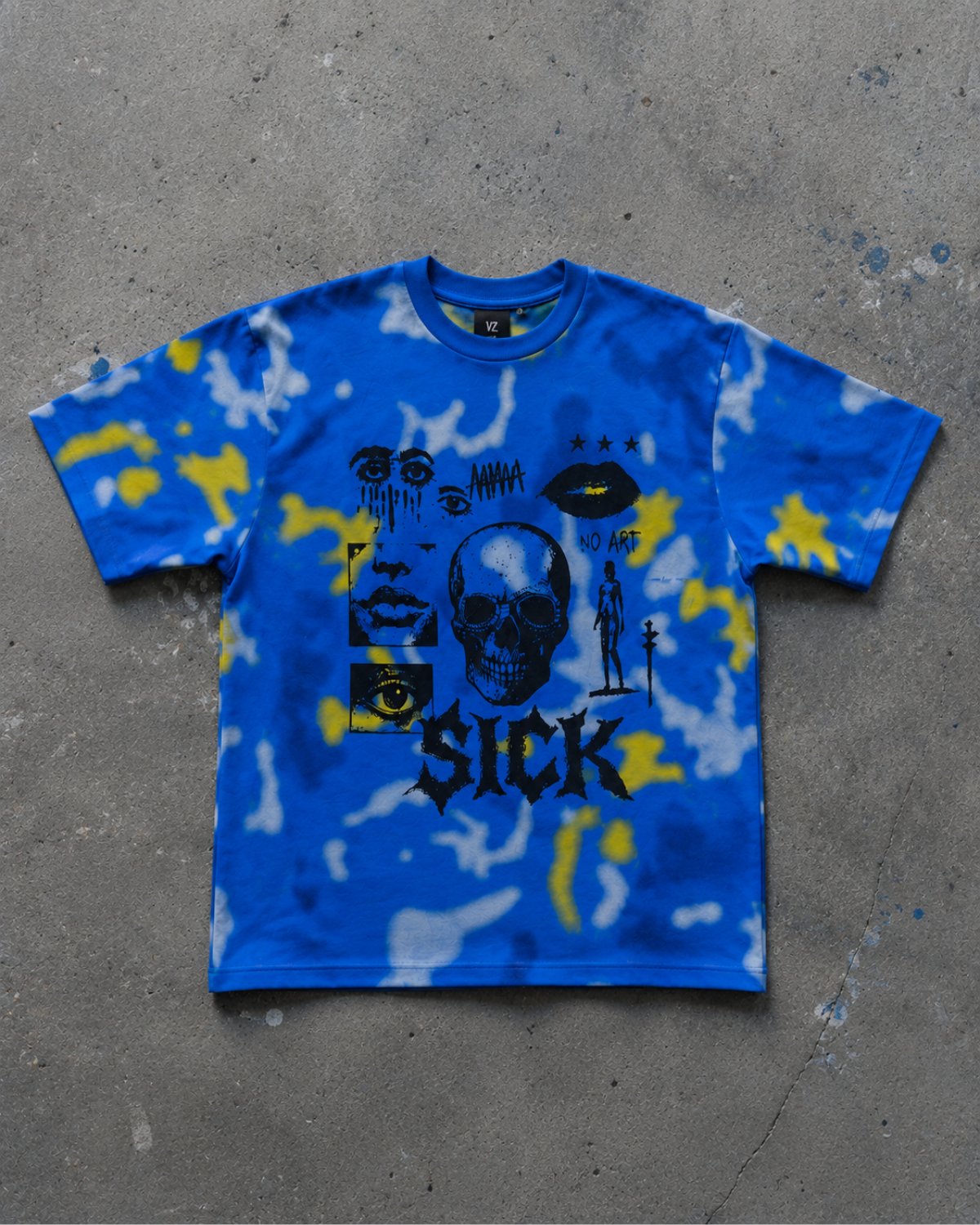 Velzeen Sick blue drop shoulder T-shirt with statement graphic print