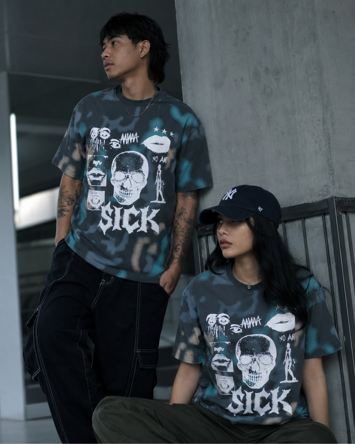 Velzeen Sick grey drop shoulder T-shirt with statement graphic print