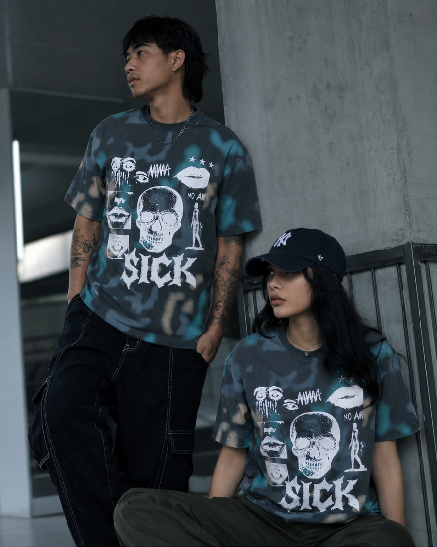 Velzeen Sick grey drop shoulder T-shirt with statement graphic print