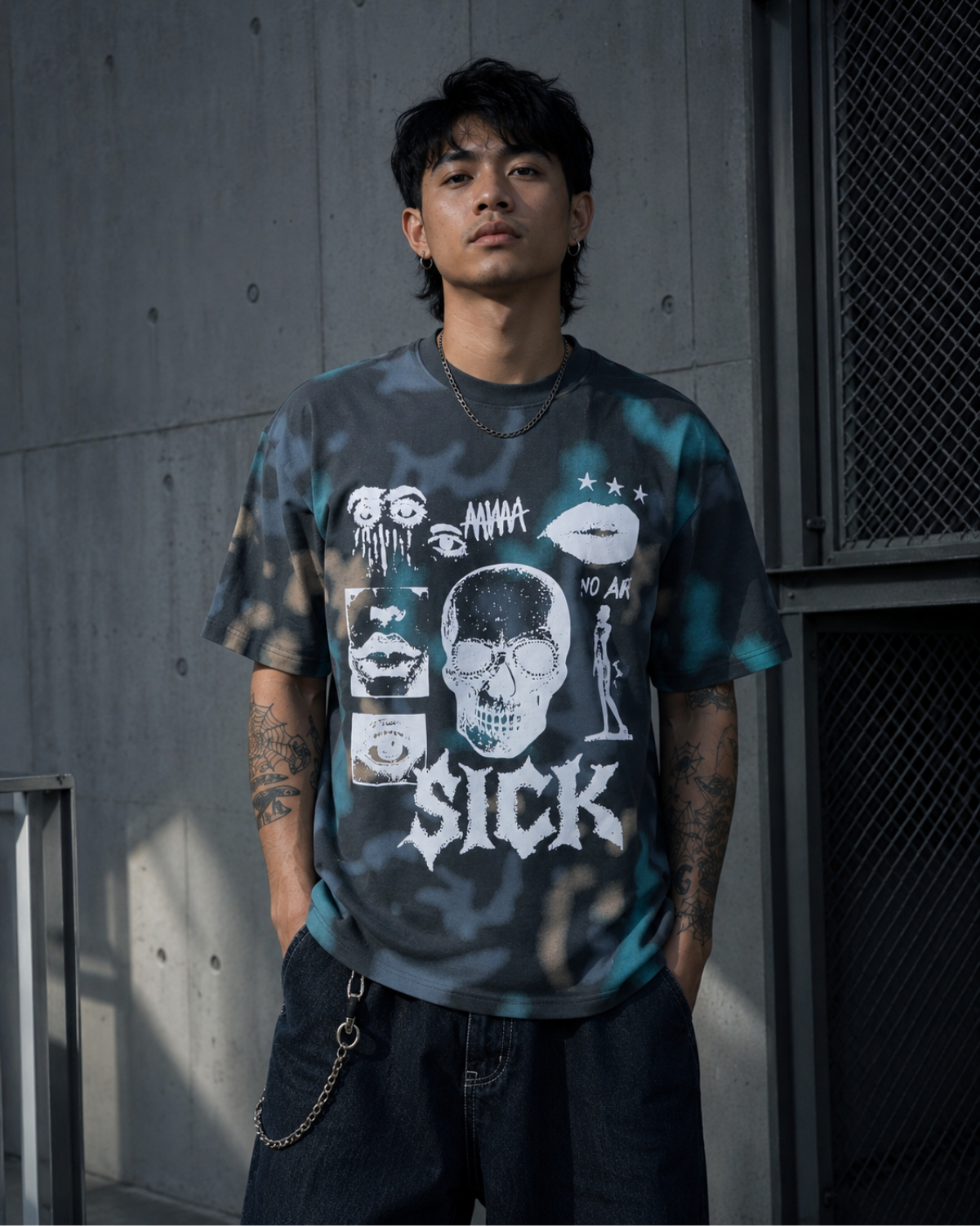 Velzeen Sick grey drop shoulder T-shirt with statement graphic print