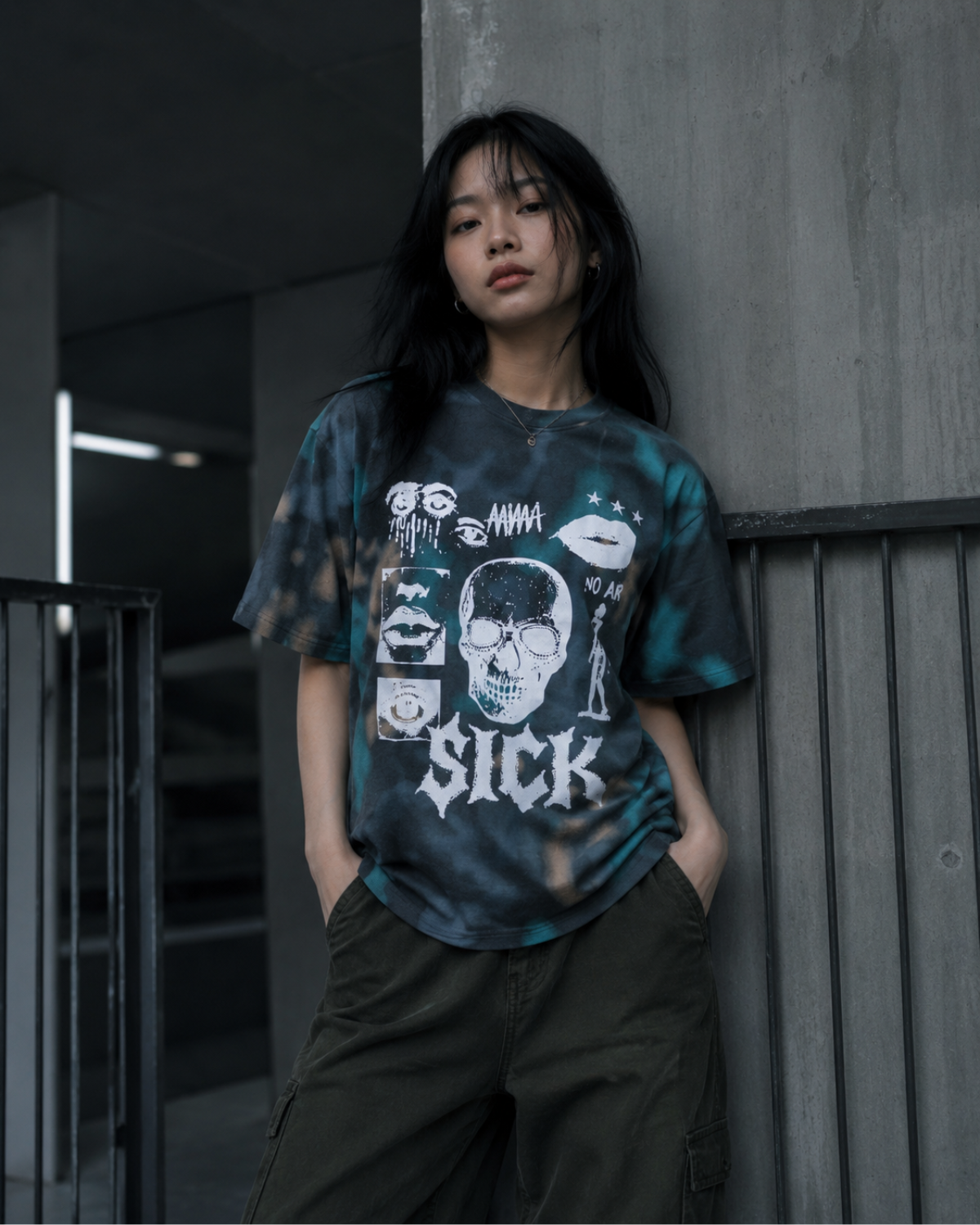 Velzeen Sick grey drop shoulder T-shirt with statement graphic print