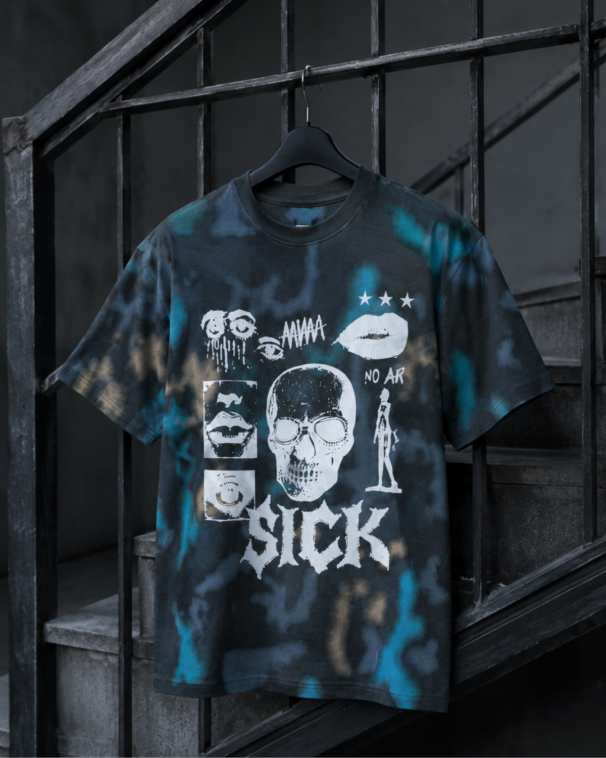 Velzeen Sick grey drop shoulder T-shirt with statement graphic print