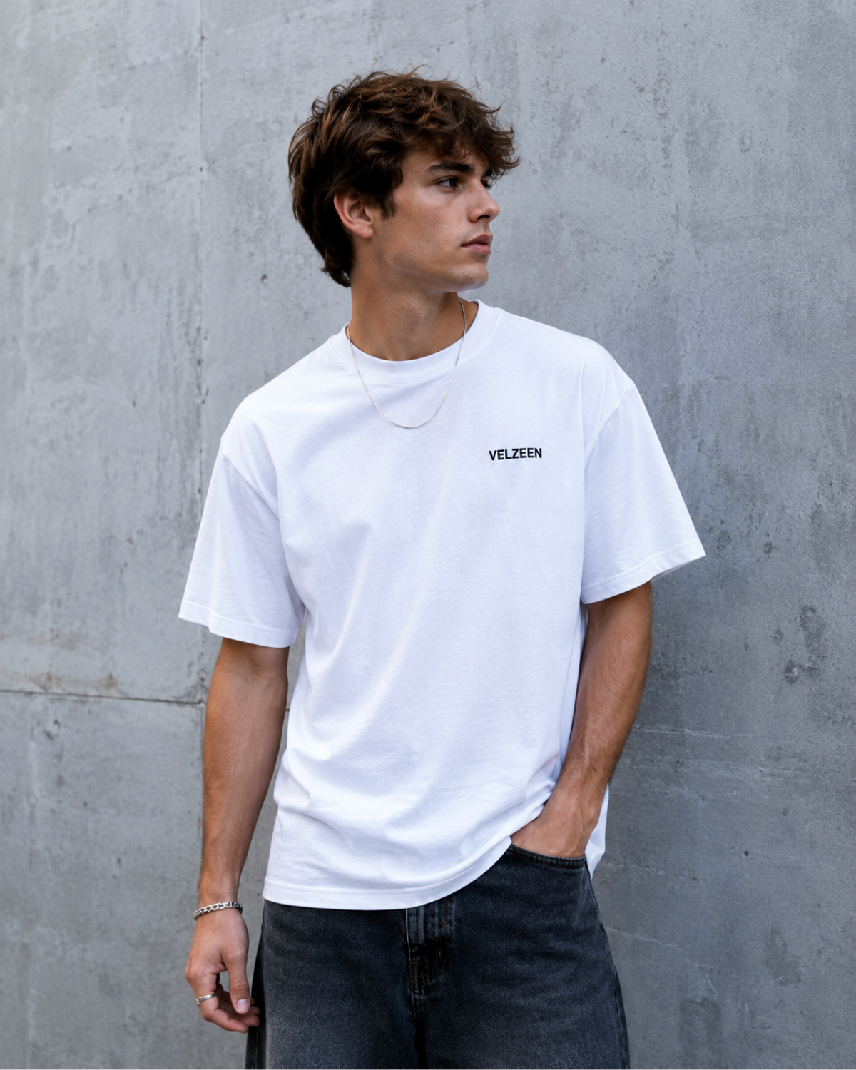 Velzeen Inner Peace white drop shoulder T-shirt with printed artwork