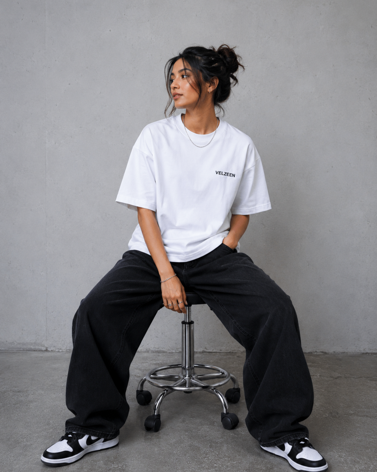 Velzeen Inner Peace white drop shoulder T-shirt with printed artwork