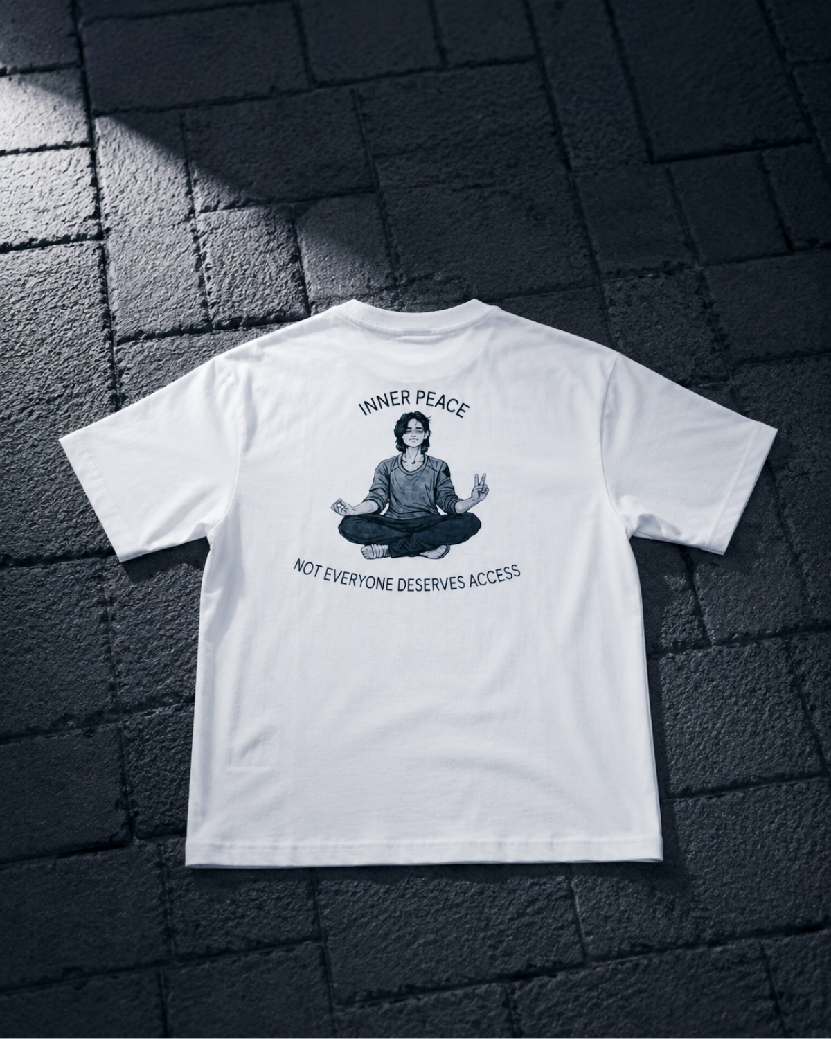 Velzeen Inner Peace white drop shoulder T-shirt with printed artwork