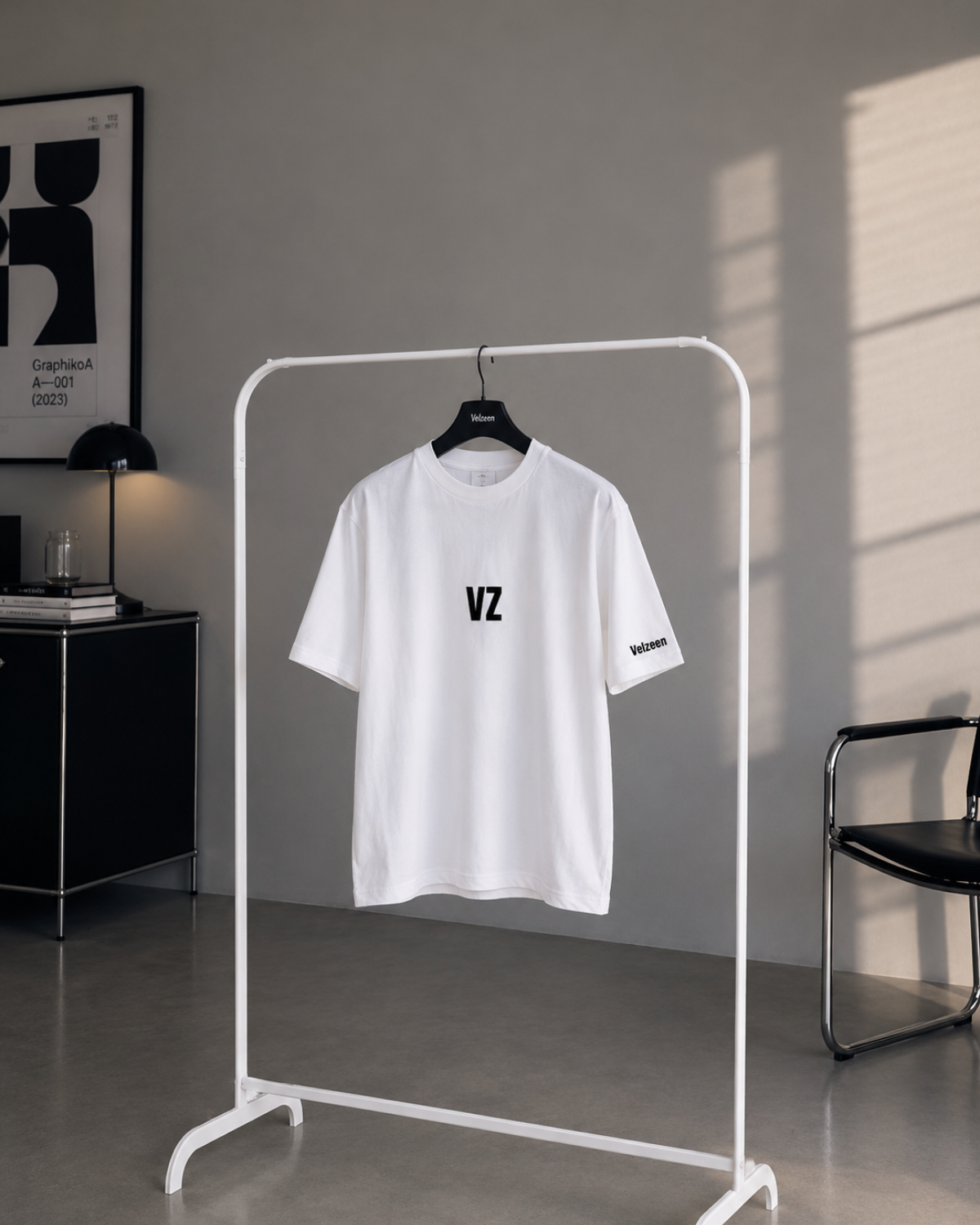 Velzeen embroidered white drop shoulder T-shirt with logo detail