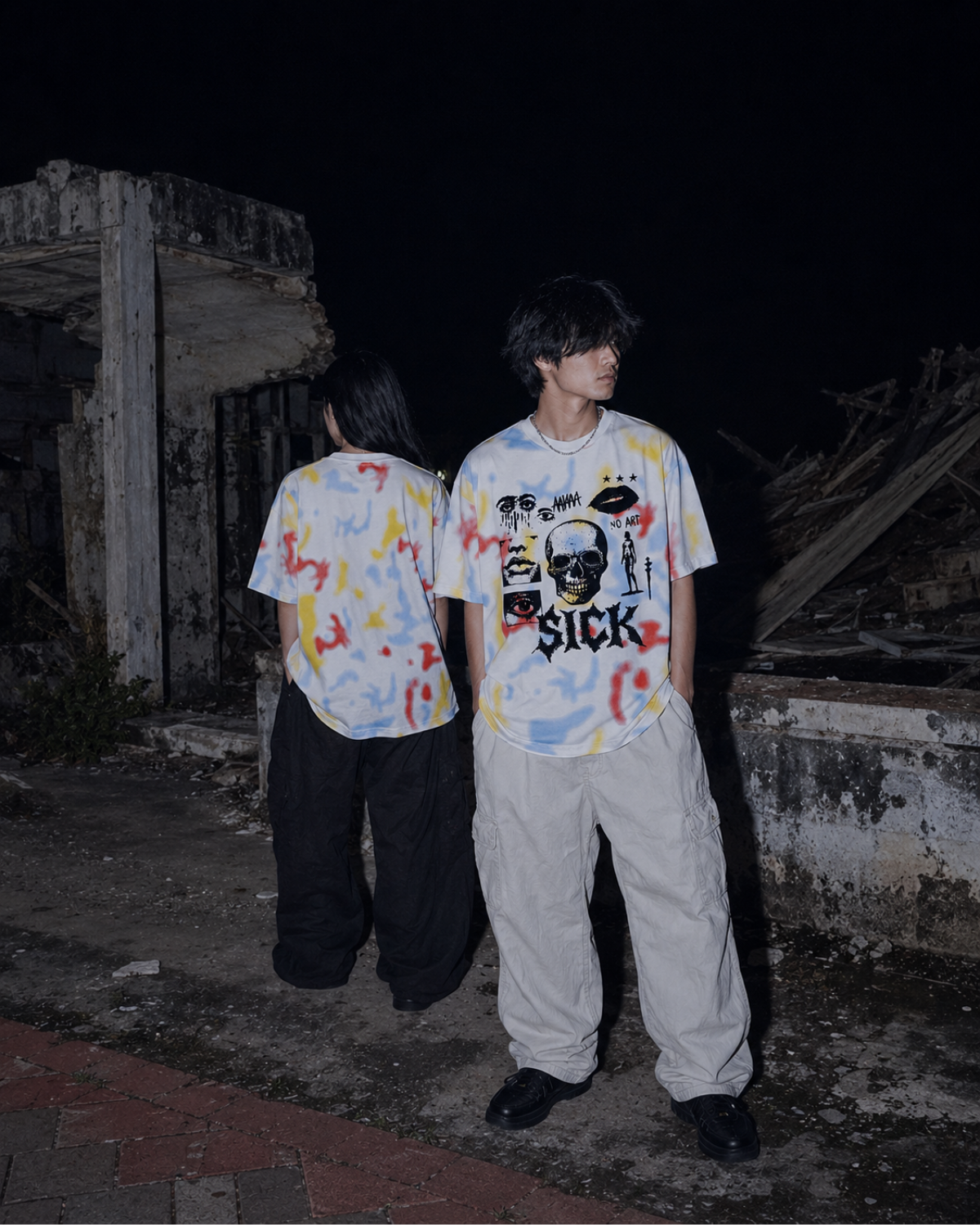Velzeen Sick white drop shoulder T-shirt with statement graphic print