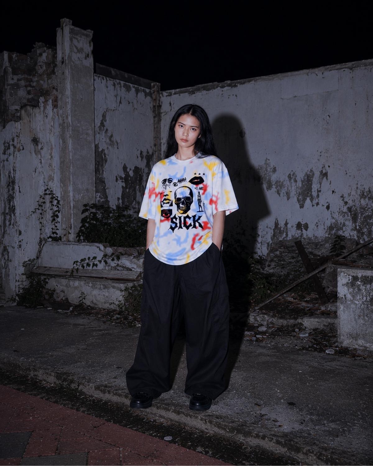 Velzeen Sick white drop shoulder T-shirt with statement graphic print