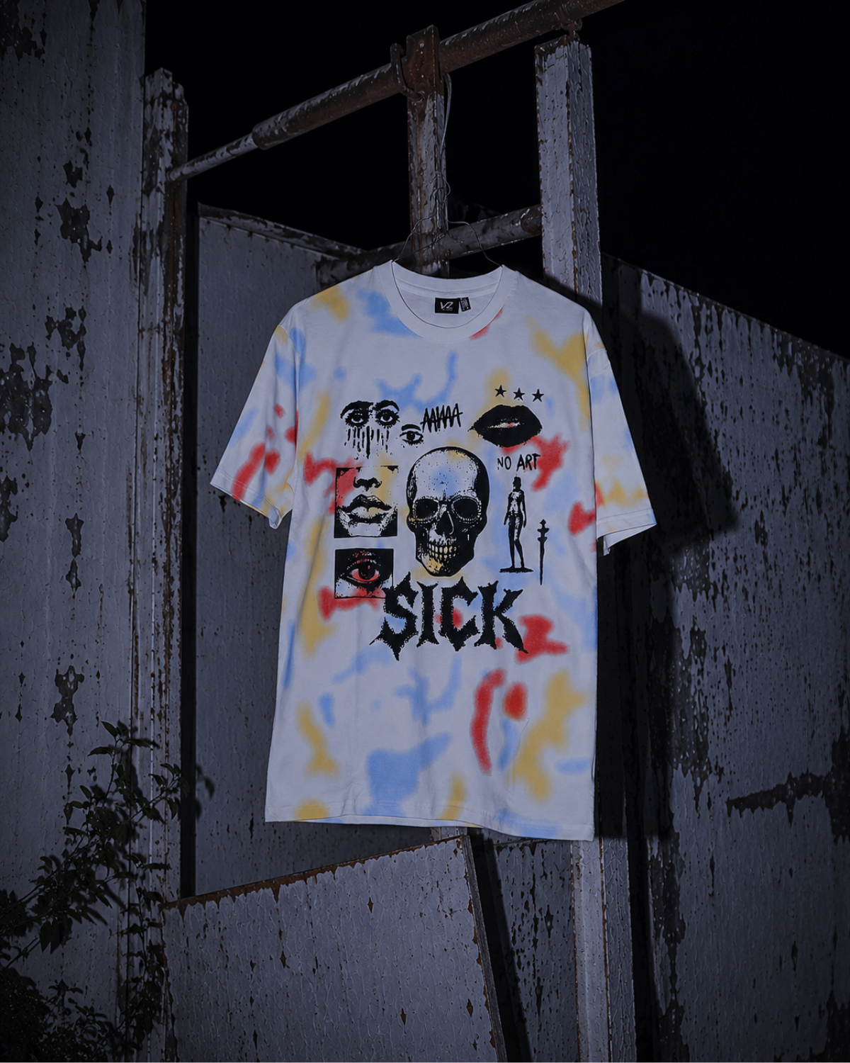 Velzeen Sick white drop shoulder T-shirt with statement graphic print