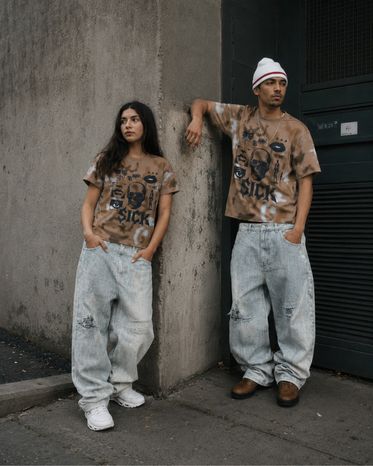 Velzeen Sick brown drop shoulder T-shirt with statement graphic print